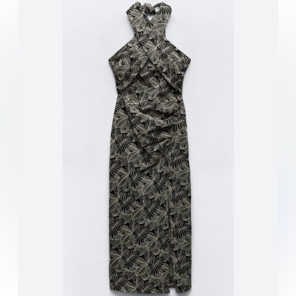 Zara Embroidered Leaf Print Dress